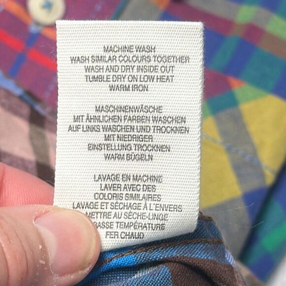 Mini Boden Striped Plaid Button Down Boys Short Sleeve size 3-4Y Brown Blue set - Picture 6 of 7